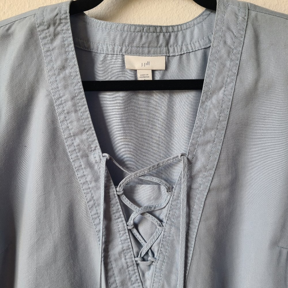 J. Jill Blue Long Sleeve Lace Up Chambray Blouse - Picture 6 of 12